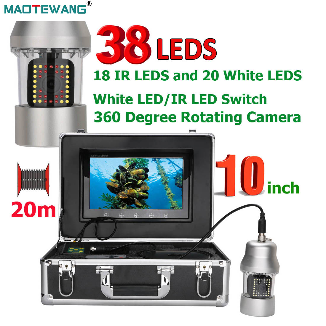 Fish Finder Cable - MAOTEWANG Unterwasser-Angelvideokamera, 10 Zoll, 50 m,
