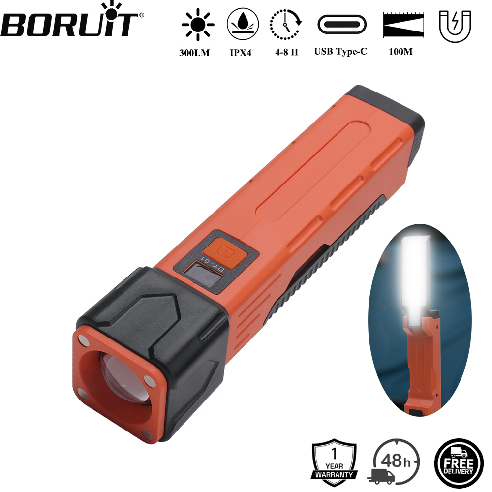 Fishing Light - BORUiT 300LM LED-Arbeitslicht, Zoom-Taschenlampe, Typ C,