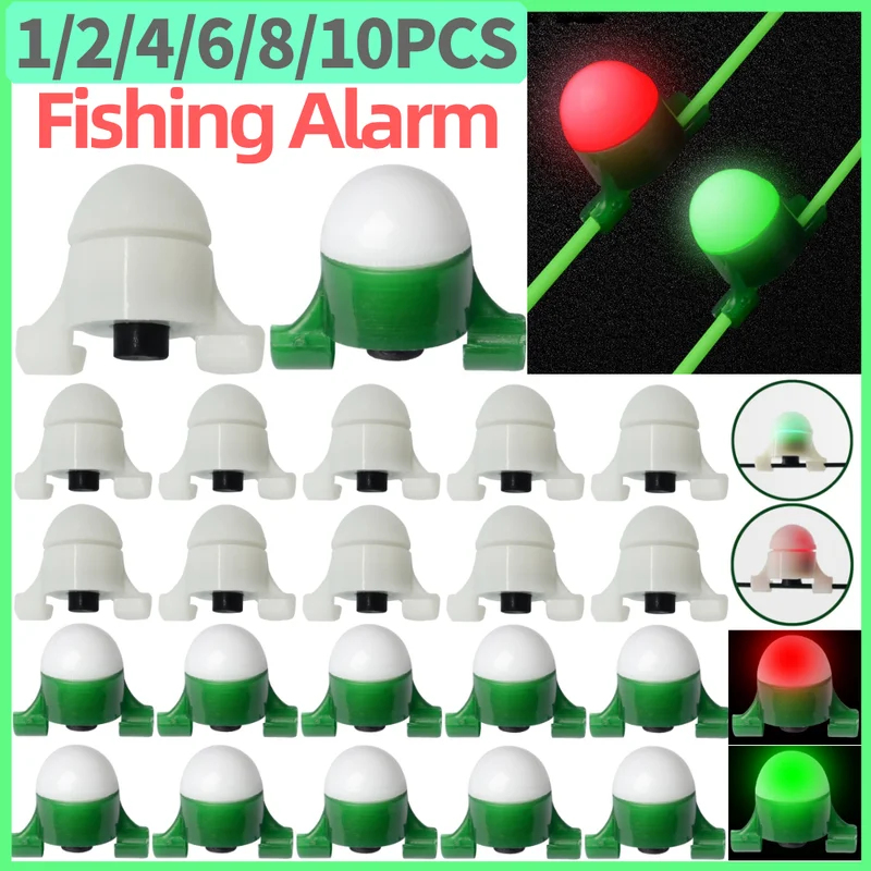 Fish Alarm - 2-8 Stück LED-Nachtangel-Alarmleuchte, Angelruten-Clip mit Glocke,